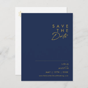 Modern minimalistisch marineblauw   Gold Save the  Uitnodiging Briefkaart