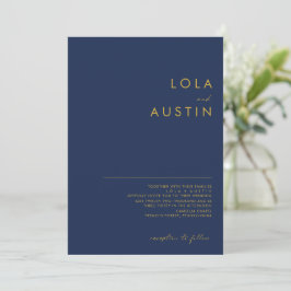 Modern minimalistisch marineblauw | Goudbruiloft Kaart