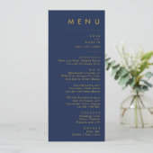 Modern minimalistisch marineblauw | Goudbruiloft Menu (Staand voorkant)