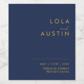 Modern minimalistisch marineblauw | Goudbruiloft Wijn Etiket (Enkel label)