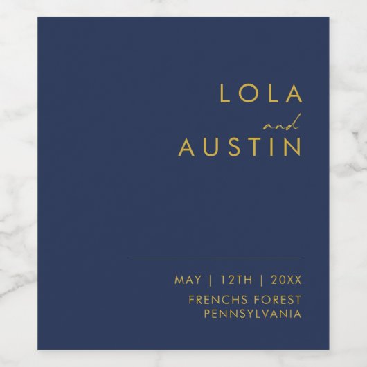 Modern minimalistisch marineblauw | Goudbruiloft Wijn Etiket (Enkel label)