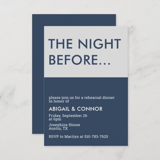 Modern minimalistisch marineblauw grijs repetitief informatiekaartje (Voorkant / Achterkant)