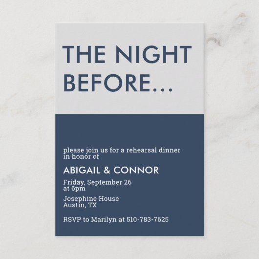 Modern minimalistisch marineblauw grijs repetitief informatiekaartje (Voorkant)