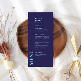 Modern minimalistisch marineblauw huwelijksmenu menu