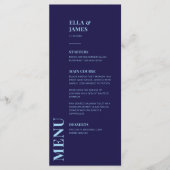 Modern minimalistisch marineblauw huwelijksmenu menu (Voorkant)