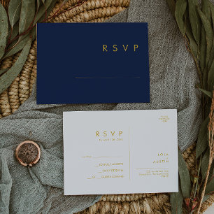 Modern minimalistisch marineblauw   RSVP met goudw Briefkaart