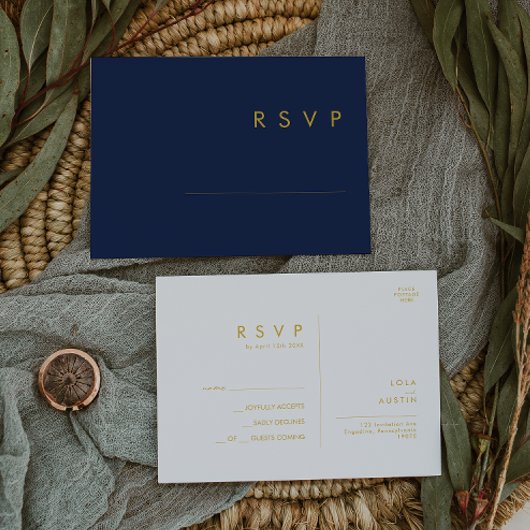 Modern minimalistisch marineblauw | RSVP met goudw Briefkaart