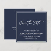 Modern minimalistisch marineblauw save the date (Voorkant / Achterkant)