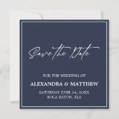 Modern minimalistisch marineblauw save the date (Voorkant)