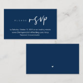 Modern minimalistisch, marineblauw script, online  informatiekaartje (Voorkant / Achterkant)