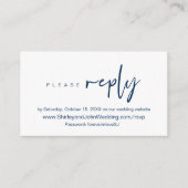 Modern minimalistisch, marineblauw script, online informatiekaartje (Voorkant)