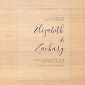 Modern minimalistisch marineblauw script Save the Acryl Uitnodigingen (Voorkant)