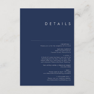 Modern minimalistisch marineblauw   Silver Details Informatiekaartje