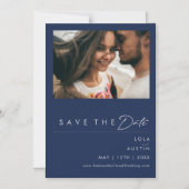 Modern minimalistisch marineblauw | Silver Save th Magnetische Uitnodiging (Voorkant)