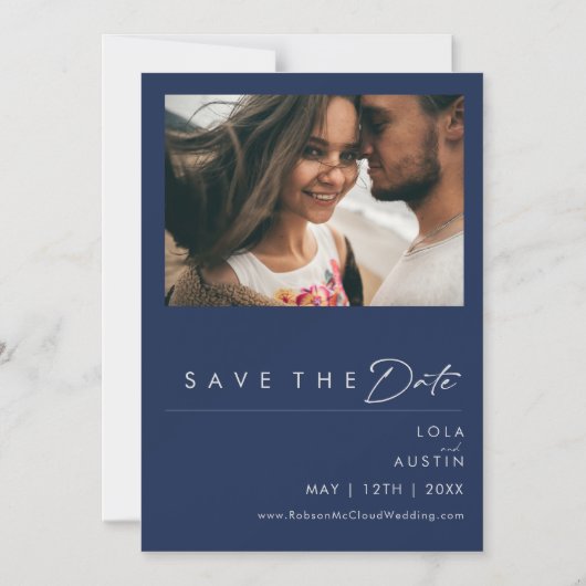 Modern minimalistisch marineblauw | Silver Save th Magnetische Uitnodiging (Voorkant)
