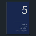 Modern minimalistisch marineblauw | Silver Table N Kaart<br><div class="desc">Deze moderne, minimalistische marineblauw | Het zilveren tabelnummer is perfect voor je lelijke boho bruiloft. Het eenvoudige, unieke abstracte ontwerp dat vergezeld gaat van een hedendaags, minimaal script en een donkerblauw kleurenpalet geeft dit product een gevoel van elegante formele luxe terwijl het simplistische, chic bohemian blijft. Houd het zoals is,...</div>