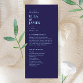 Modern minimalistisch marineblauw trouwprogramma programmakaart