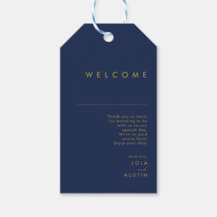 Modern minimalistisch marineblauw Welkom Gold We Cadeaulabel