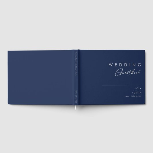 Modern minimalistisch marineblauw | Zilverweddensc Gastenboek (Volledig)