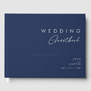 Modern minimalistisch marineblauw   Zilverweddensc Gastenboek