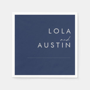 Modern minimalistisch marineblauw   Zilverweddensc Servet