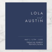 Modern minimalistisch marineblauw | Zilverweddensc Wijn Etiket (Enkel label)