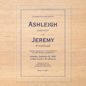 Modern minimalistisch marinebruin huwelijk acryl uitnodigingen (Voorkant)