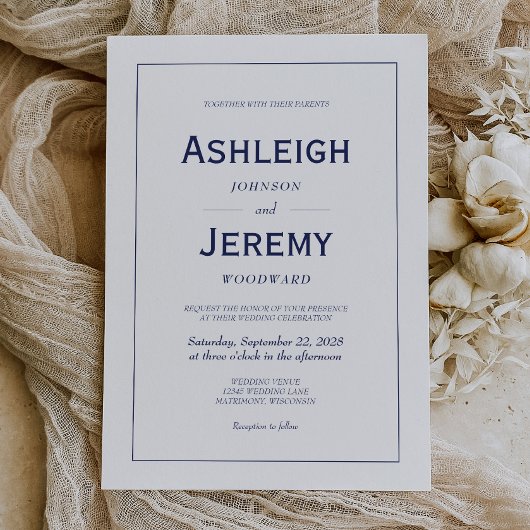 Modern minimalistisch marinebruin huwelijk kaart