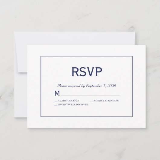 Modern minimalistisch marinebruin huwelijk RSVP kaartje (Voorkant)