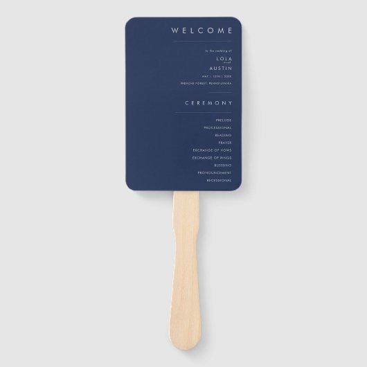 Modern minimalistisch marinestuarium Blue Silver W Handwaaier (Voorkant)