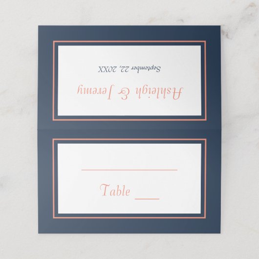 Modern minimalistisch marineverbinden met blauw ko plaatskaartje (Buitenkant ongevouwen)