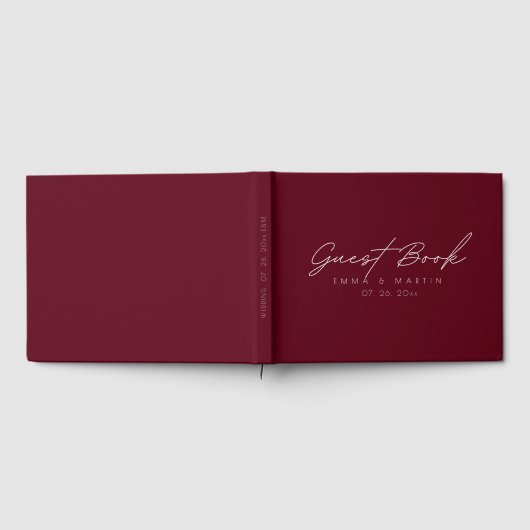 Modern & Minimalistisch Maroon Script Trouwen Gastenboek (Volledig)
