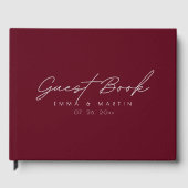 Modern & Minimalistisch Maroon Script Trouwen Gastenboek (Voorkant)