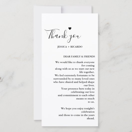 Modern minimalistisch menu + bedankje (Voorkant)