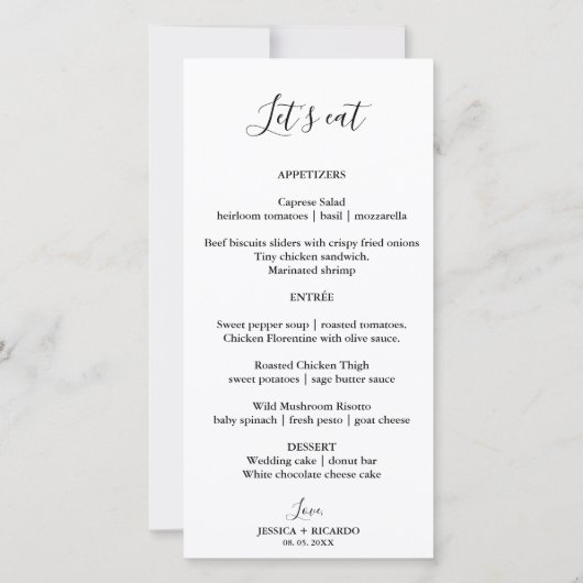 Modern minimalistisch menu + bedankje (Achterkant)