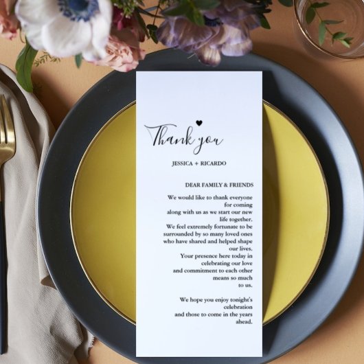 Modern minimalistisch menu + bedankje