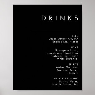 Modern minimalistisch   Menu Drinken voor het zwar Poster