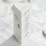 Modern Minimalistisch Menu & Tafelnummer drievoudi<br><div class="desc">Drievoudig huwelijksmenu & lijstaantal: allen in één,  vouw enkel het document blad in 3 om uw staand menu te krijgen. Modern,  eenvoudig en schoon: adopteer dit minimalistische handgeschreven ontwerp voor uw bruiloft briefpapier. Volledig aanpasbare kleuren.</div>