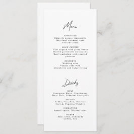 Modern minimalistisch menu voor zwart-witbruiloft kaart