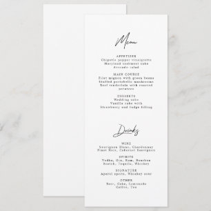 Modern minimalistisch menu voor zwart-witbruiloft kaart
