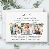 Modern minimalistisch monogram 3 foto bruiloft kaart