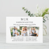 Modern minimalistisch monogram 3 foto bruiloft kaart (Staand voorkant)