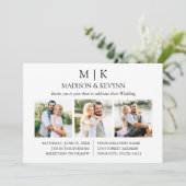 Modern minimalistisch monogram 3 foto's bruiloft kaart (Staand voorkant)