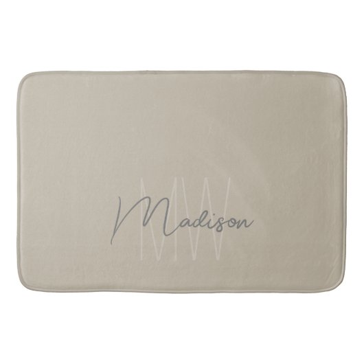 Modern Minimalistisch Monogram Beige Script Naam Badmat (Voorkant)