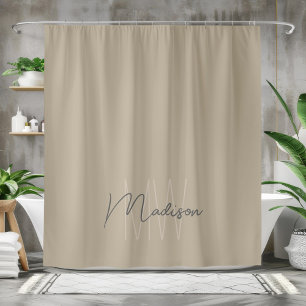 Modern Minimalistisch Monogram Beige Script Naam Douchegordijn