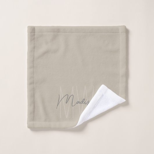 Modern minimalistisch monogram beige scriptnaam bad handdoek (Wasdoekje)