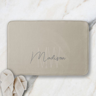 Modern minimalistisch monogram beige scriptnaam badmat