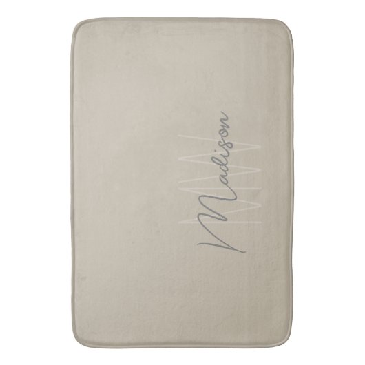 Modern minimalistisch monogram beige scriptnaam badmat (Voorkant Verticaal)