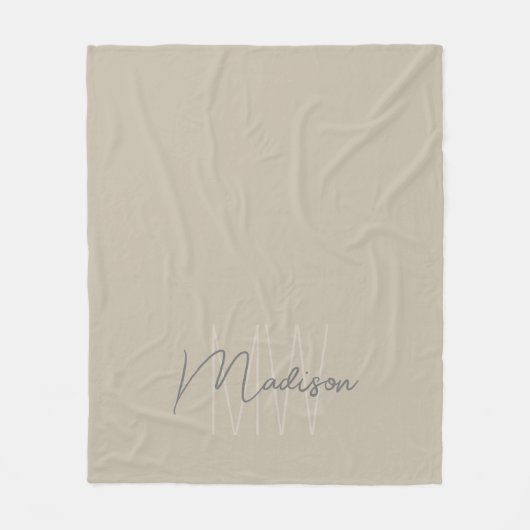 Modern minimalistisch monogram beige scriptnaam fleece deken (Voorkant)