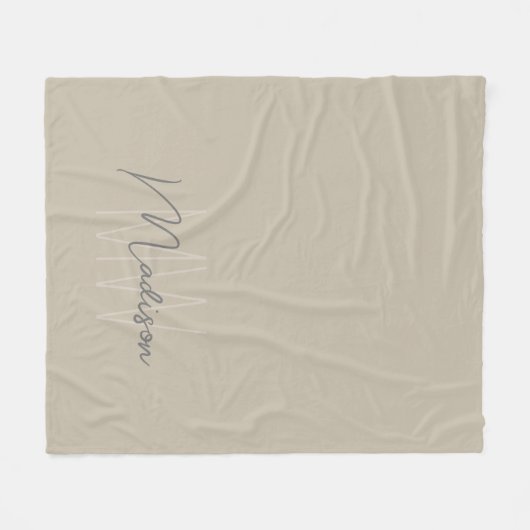Modern minimalistisch monogram beige scriptnaam fleece deken (Voorkant (Horizontaal))